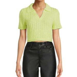 Madden NYC Juniors Cropped Tie Back Polo Top Key Lime